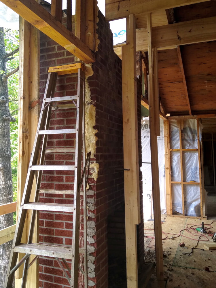 Inside view of chimney demolition from side
