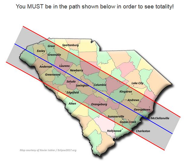 South Carolina 2017 Eclipse Path Map