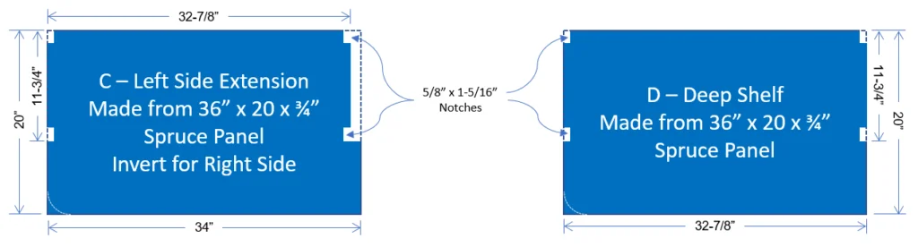 Desktop shelf extension drawings with dimensions