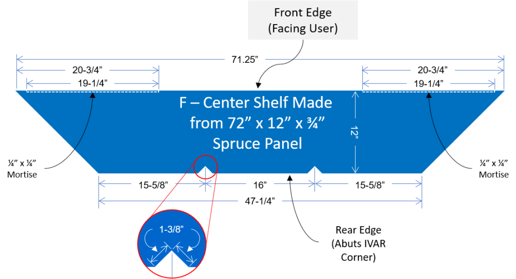 Monitor center shelf drawing with dimensions