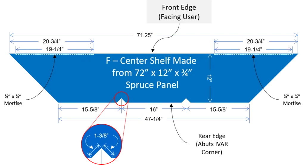 Monitor center shelf drawing with dimensions