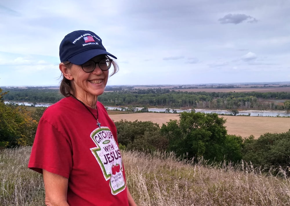 Sue at Missouri river overlook on Omaha reservation