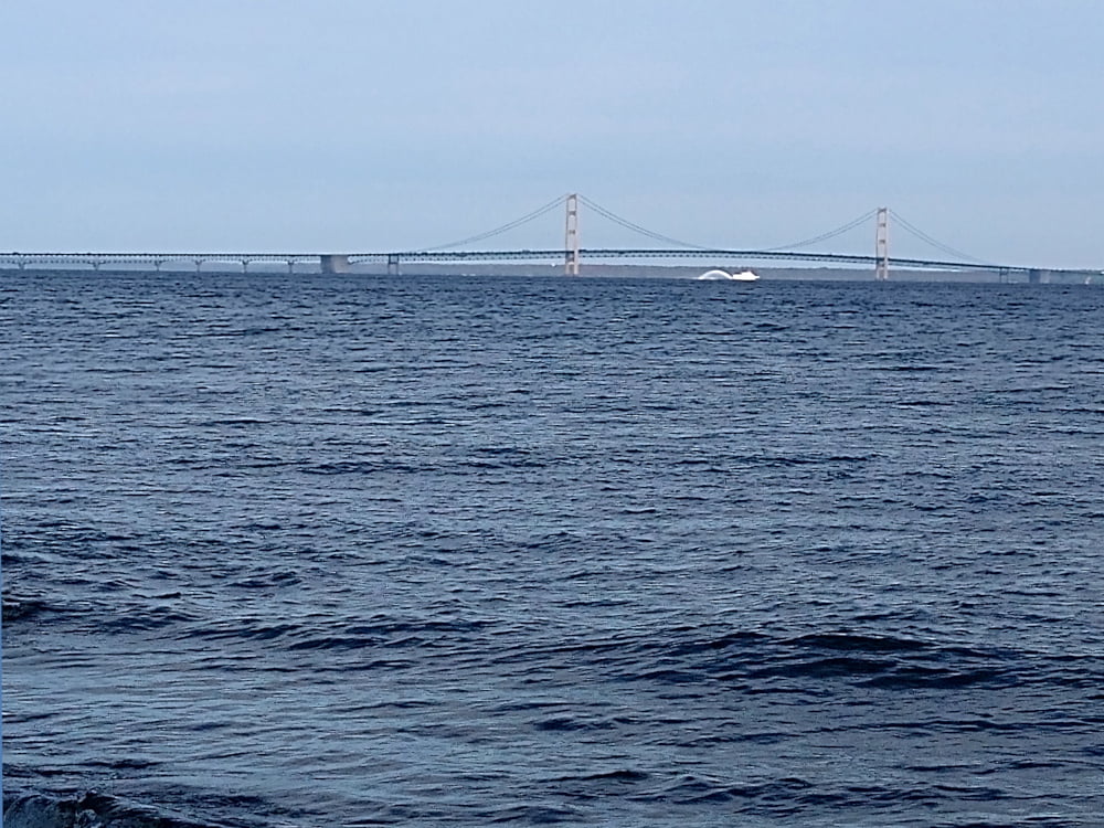 Mackinac Island Ferry Outward Bound Past Mackinac Bridge