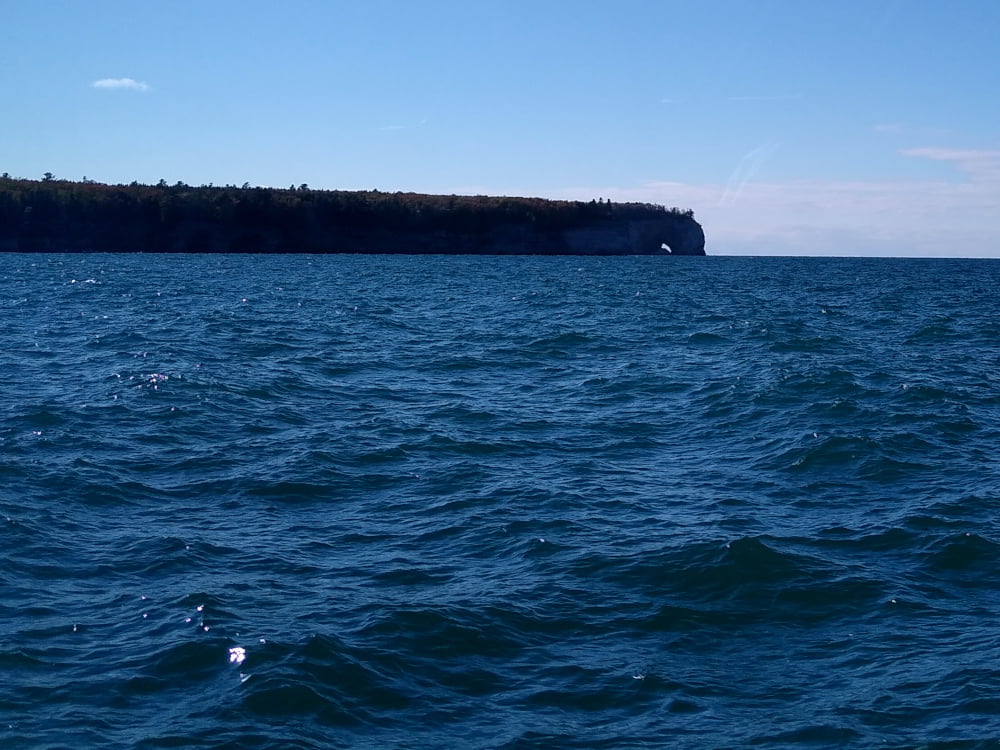 Arch in the Distance on the Return Leg - Cave Ins Have Filled the Water Below About One-Third Up