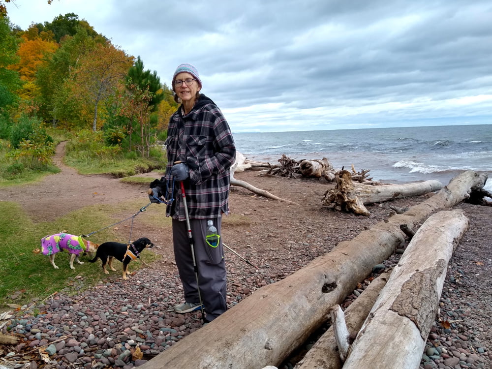 Sue at Lake Superior Shore in Porcupine Mountain Wilderness
