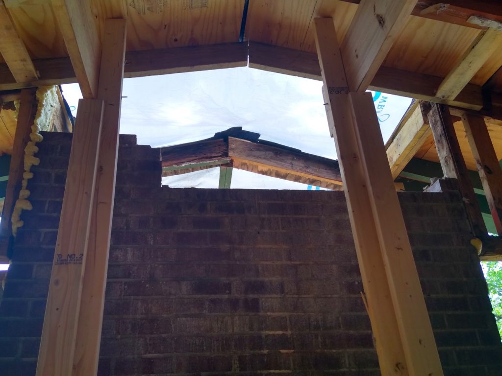 Inside view of chimney demolition